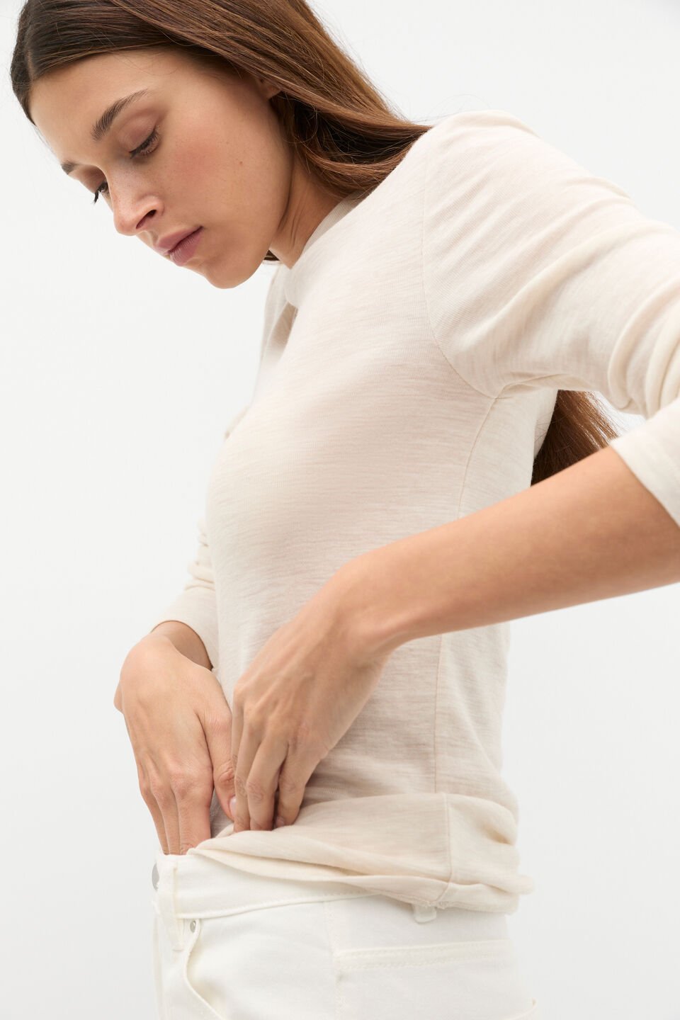 Australian Merino Crew Neck Top  Oat Marle