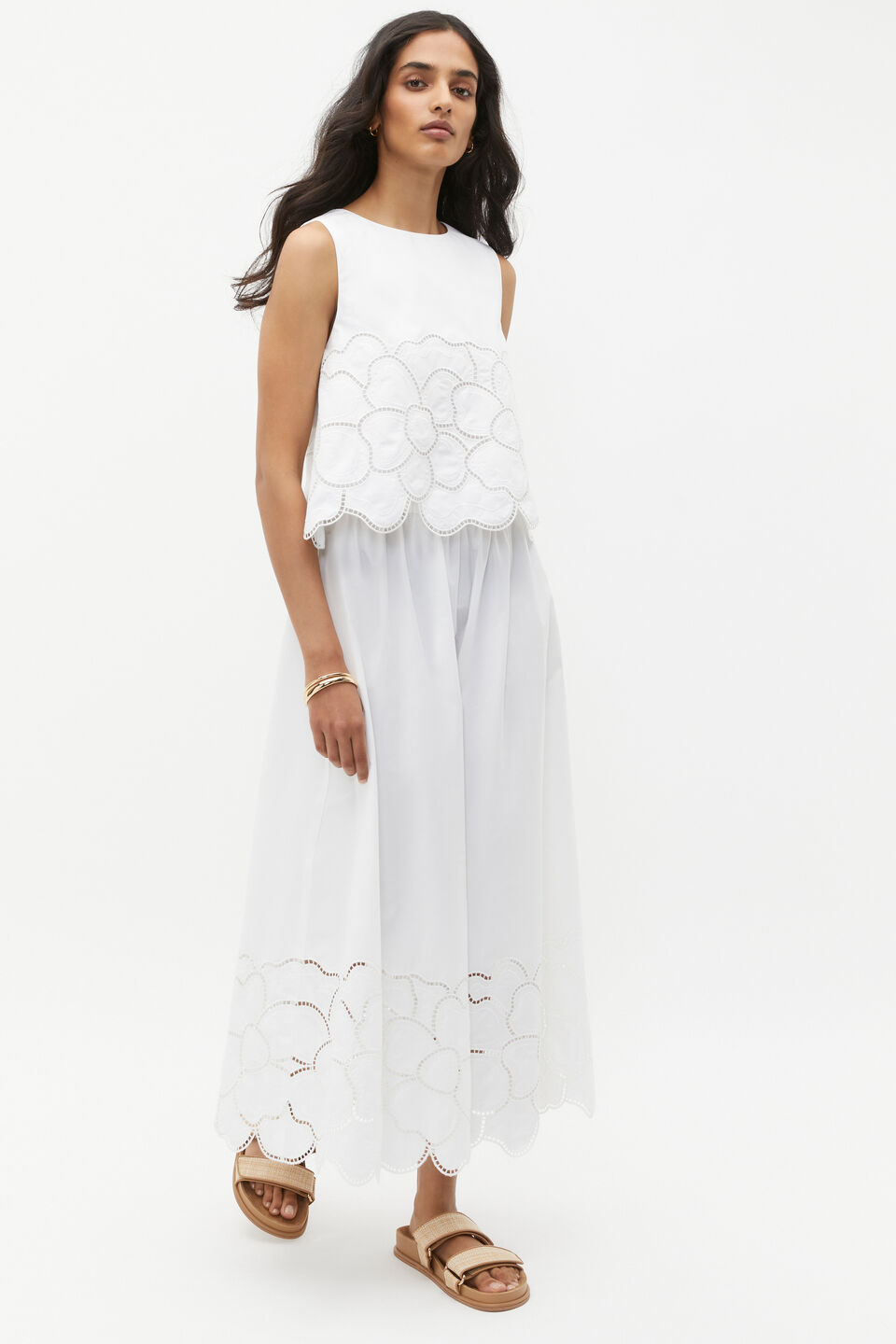 Lace Broderie Midi Skirt  Whisper White