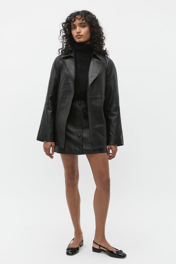 Leather Cropped Trench Coat  Black  hi-res