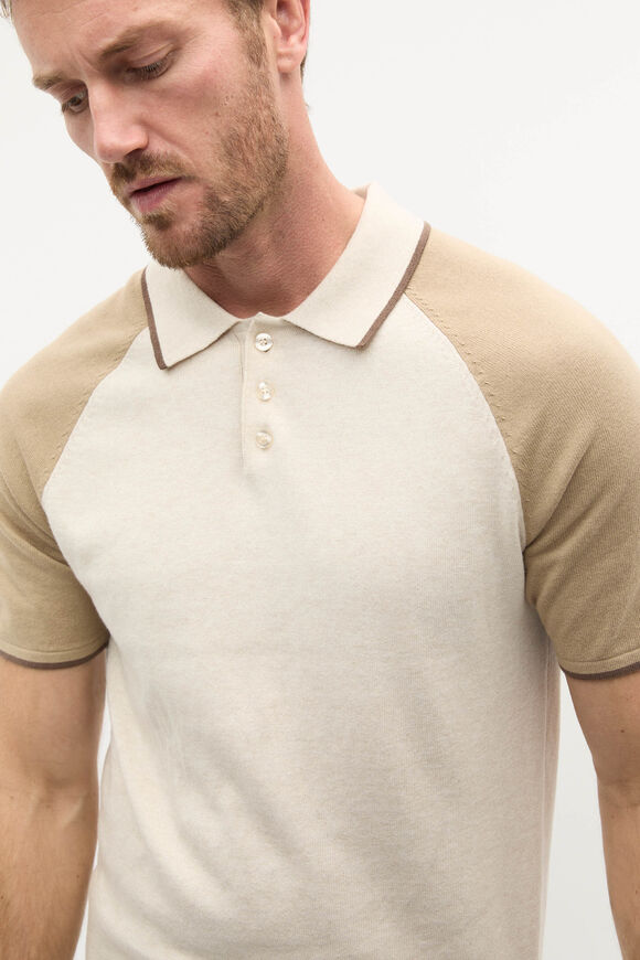 Colourblock Polo  Cool Stone Marle  hi-res