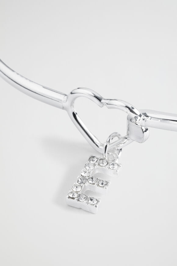 Silver Initial Bangle  E  hi-res