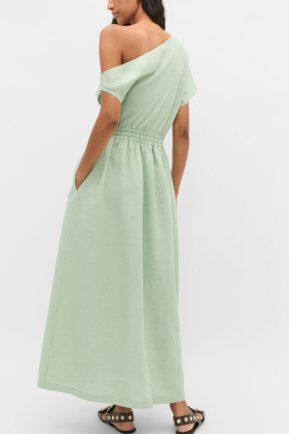 Linen Off Shoulder Maxi Dress  Eucalyptus  hi-res