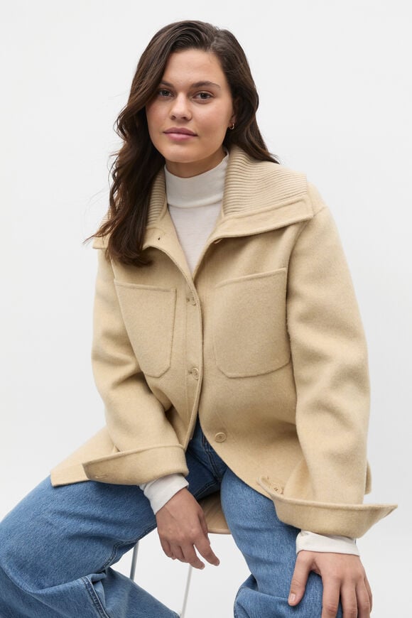Wool Blend Rib Collar Shacket