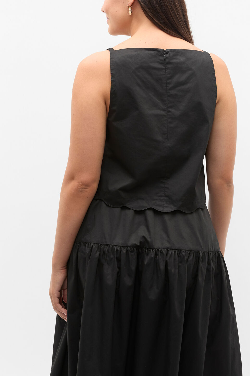 Poplin Scallop Top  Black