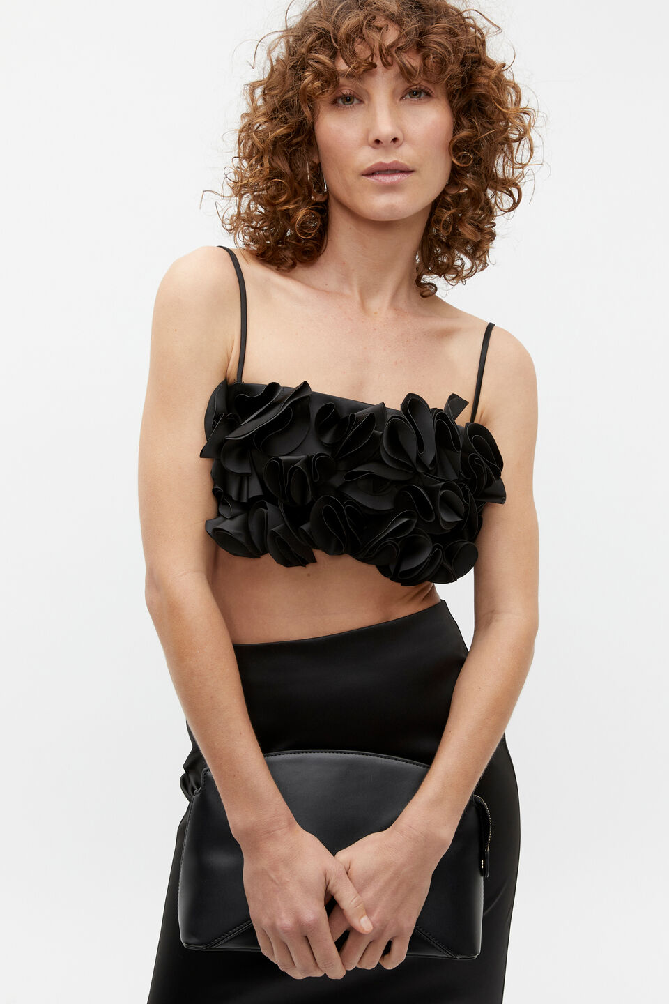 Sateen Rosette Bustier  Black