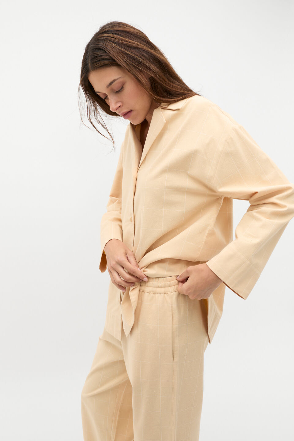 Flannelette Shirt and Pant PJ Set  Marzipan