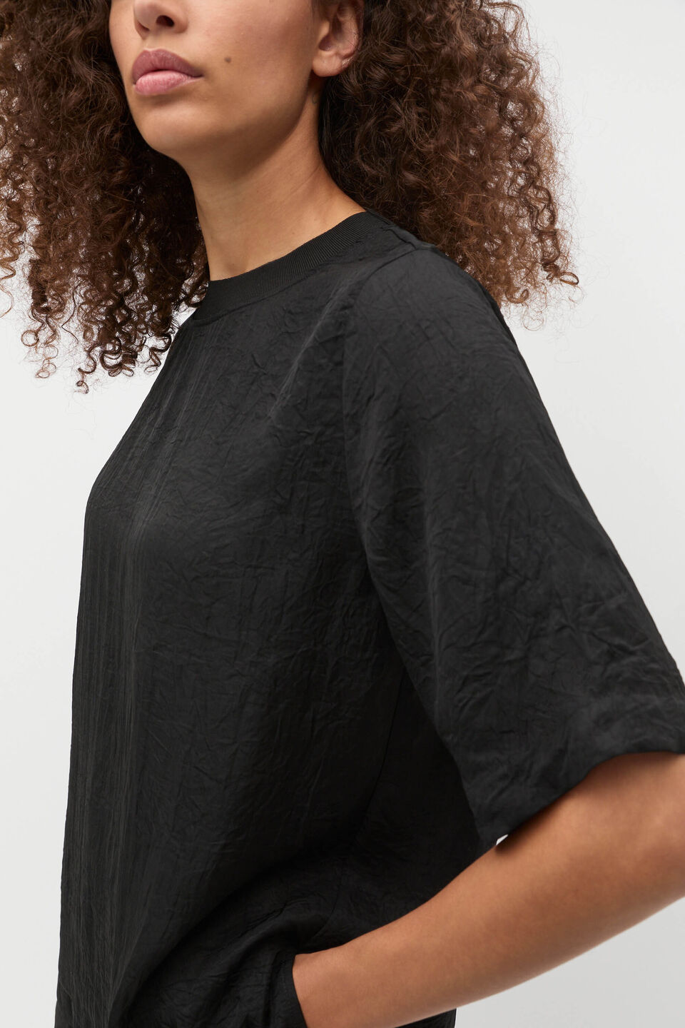 Textured Satin Tee  Black