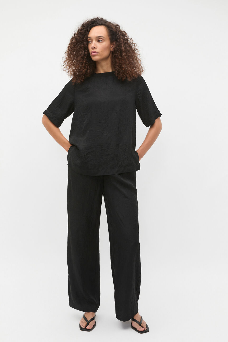 Textured Satin Tee  Black