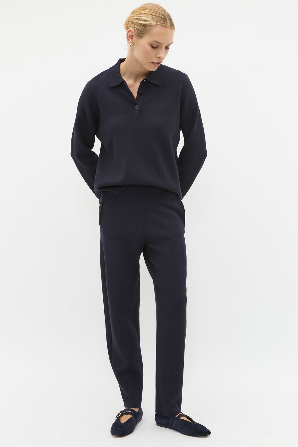 Double Knit Barrel Leg Pant  Twilight Blue