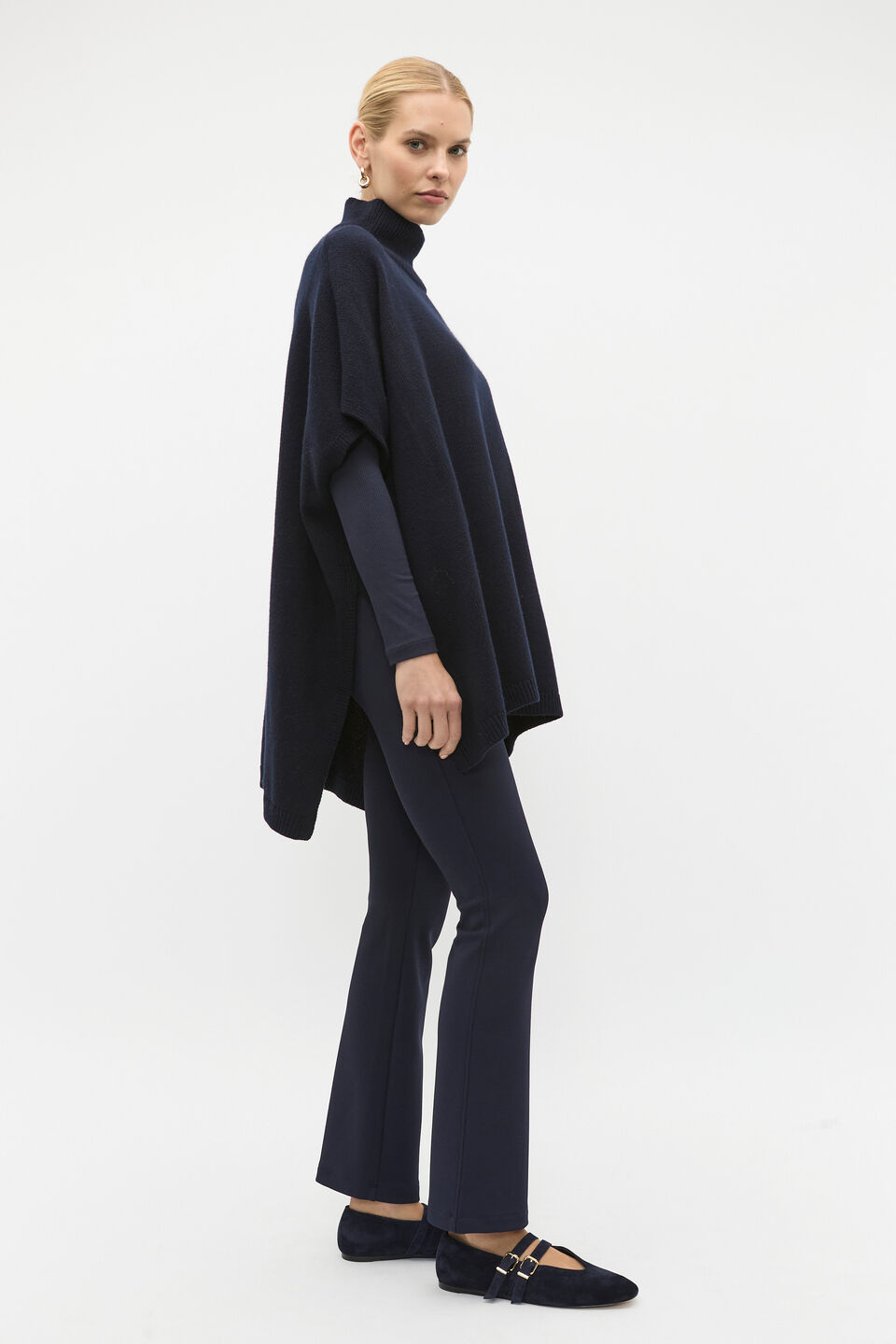 Rib Detail Poncho  Twilight Blue