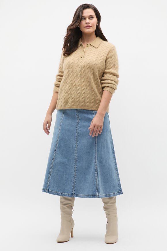 Cable Detail Knit Polo  Cashew Marle  hi-res