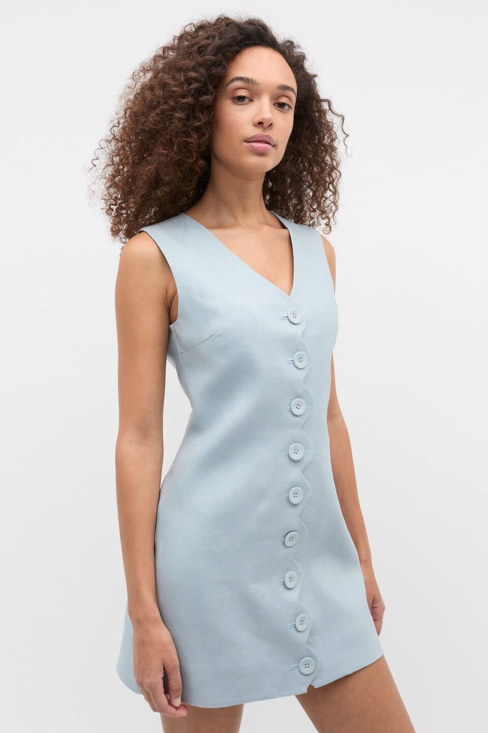 Linen Scallop Mini Dress  Bluebell