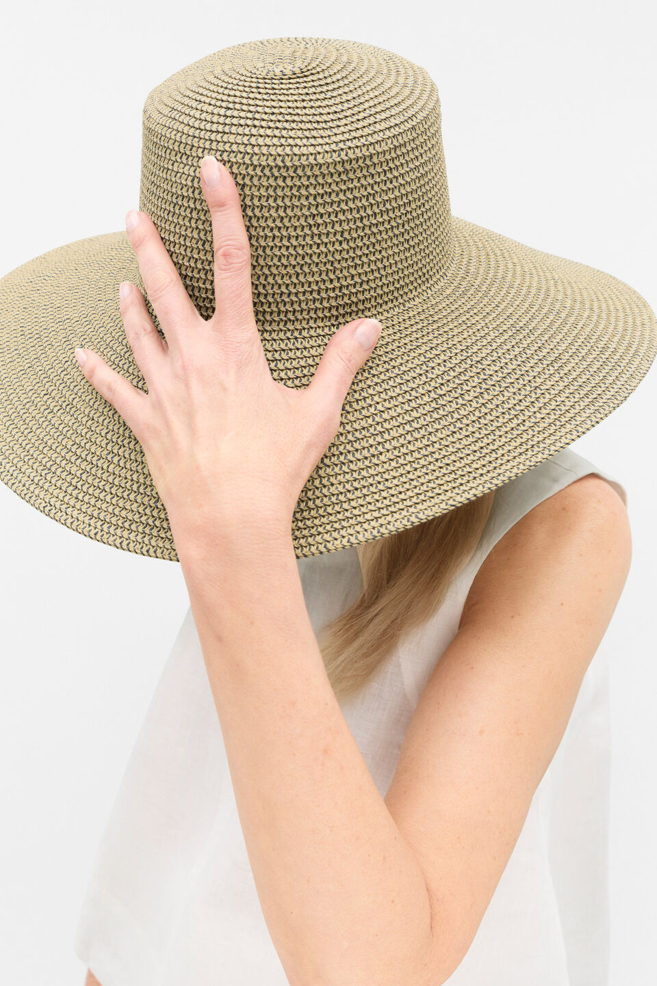 Two Tone Wide Brim Hat  Natural