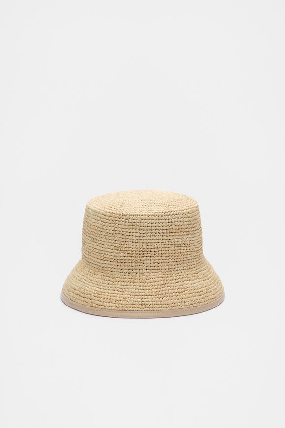 Trim Detail Raffia Bucket Hat  Iced Latte  hi-res