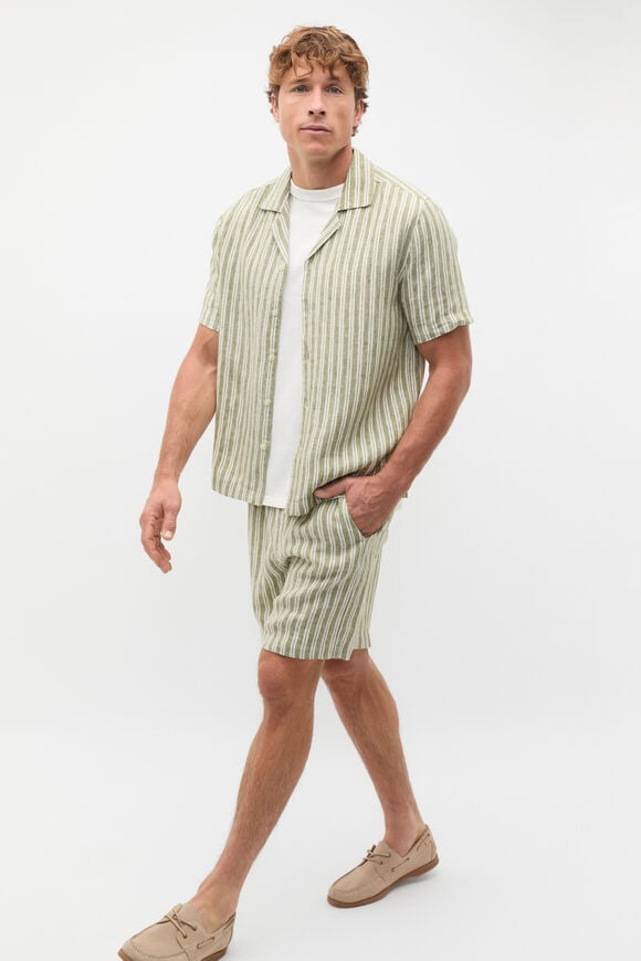 Linen Stripe Drawcord Short  Green Apple  hi-res