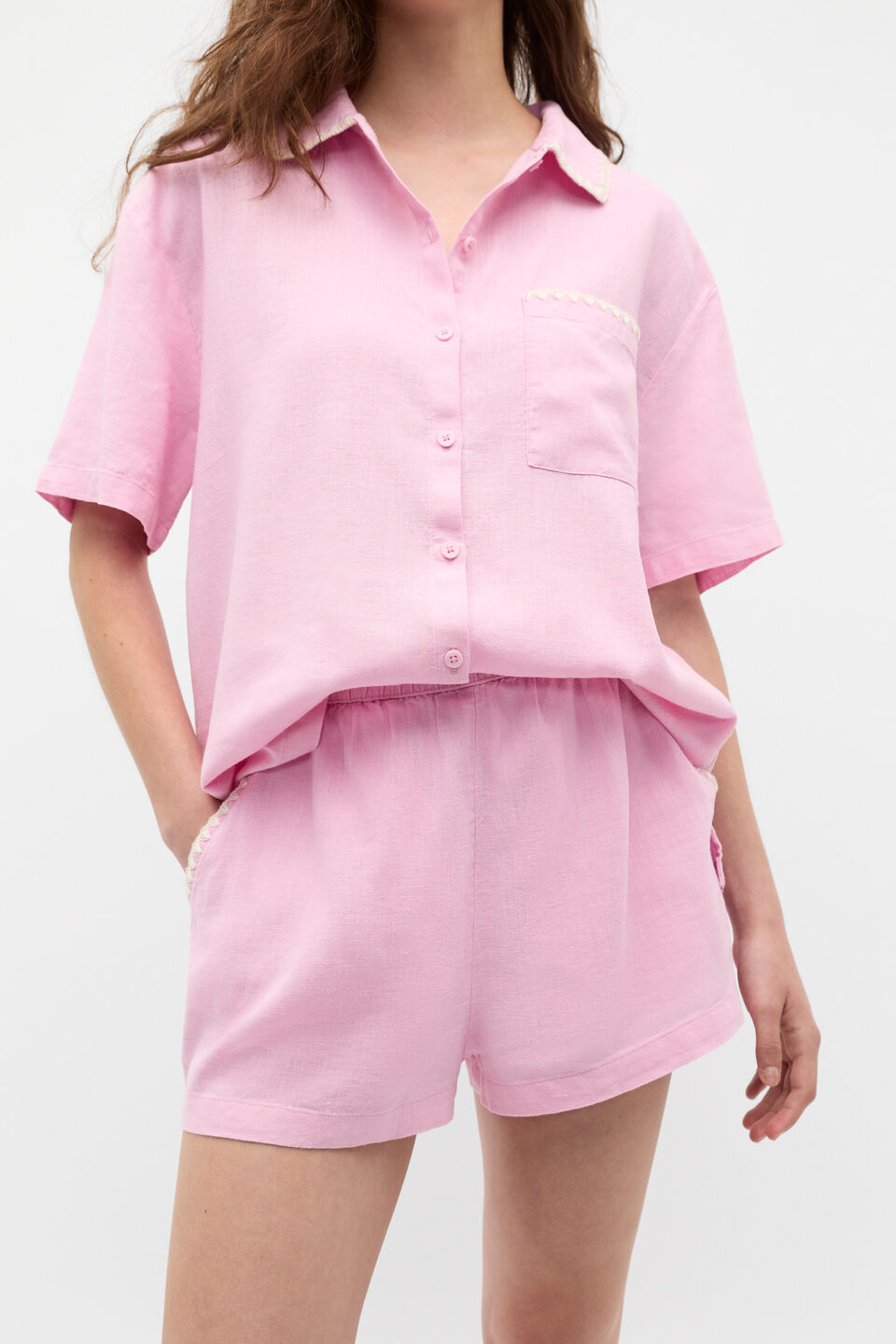 Embroidered Shirt and Short PJ Set  Fairy Floss