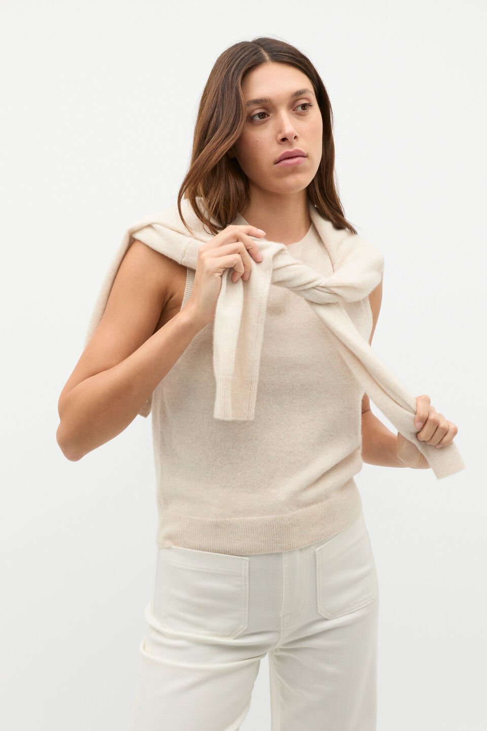 Cashmere Knit Vest  Oat Marle