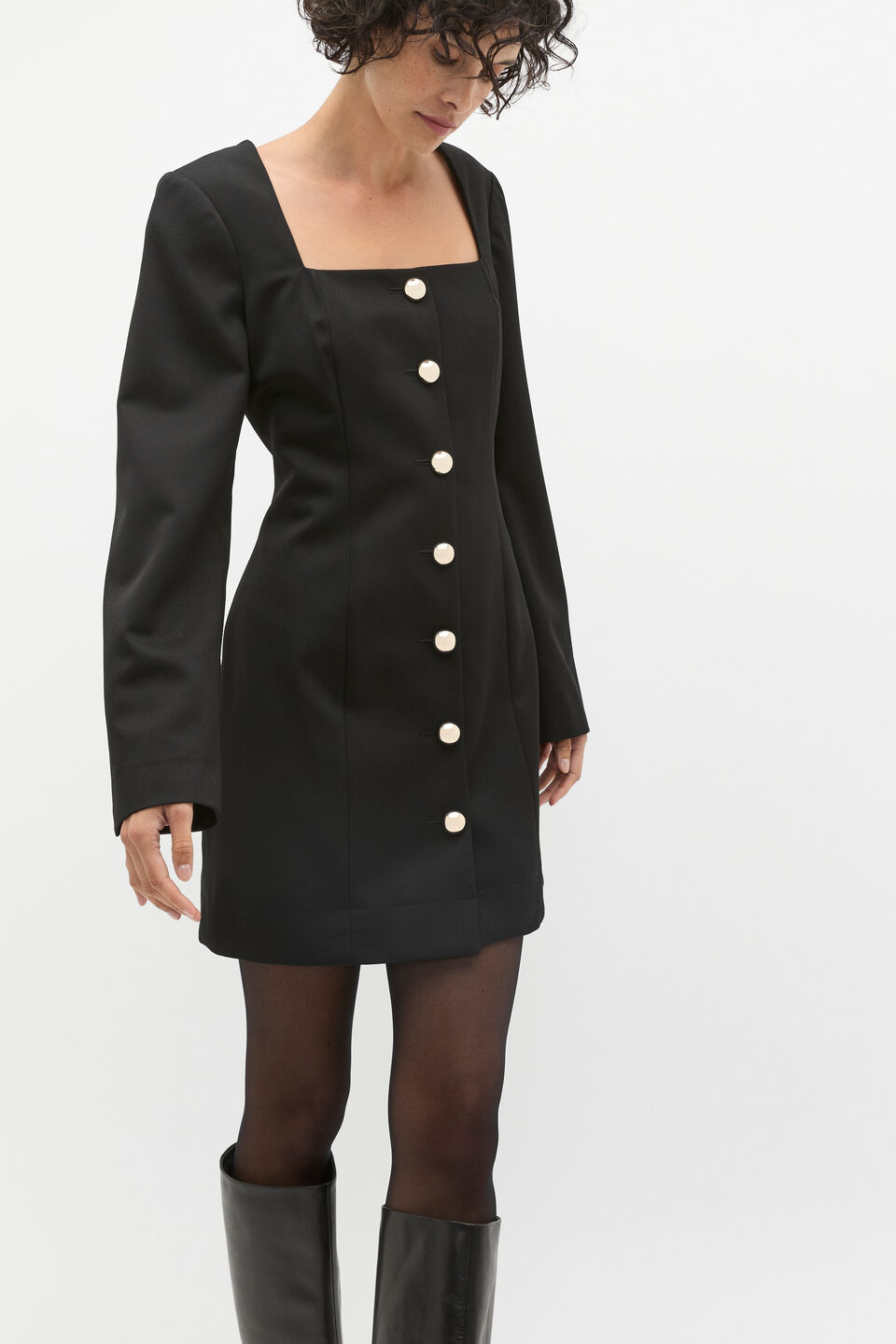 Wool Blend Mini Dress  Black