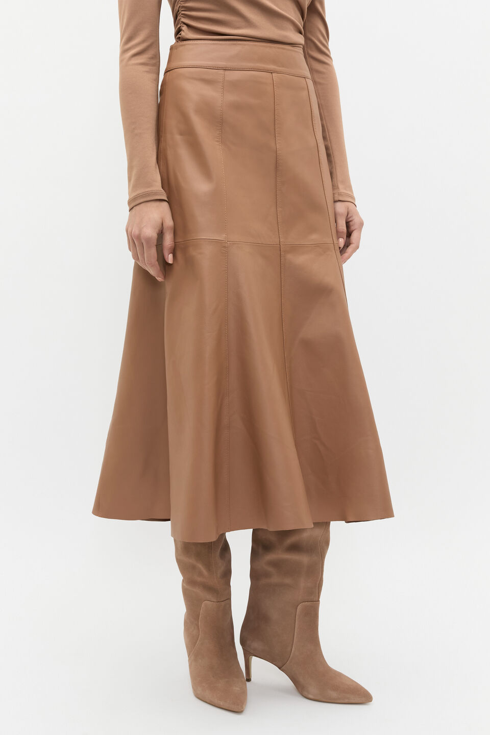 Leather Fit and Flare Skirt  Amaretto