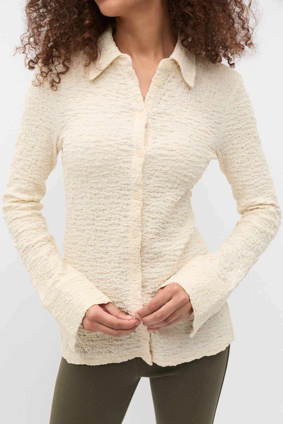 Textured Longline Polo Top  Tofu