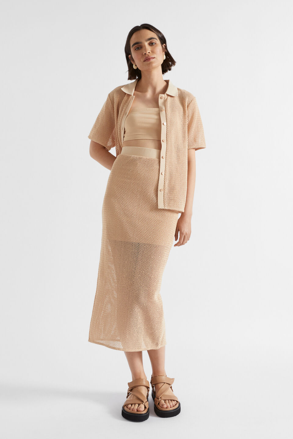 Column Maxi Mesh Skirt  Soft Wheat