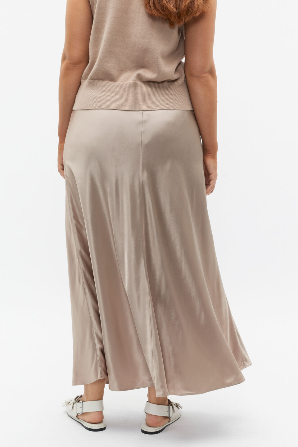 Satin Midi Swing Skirt  Cookie