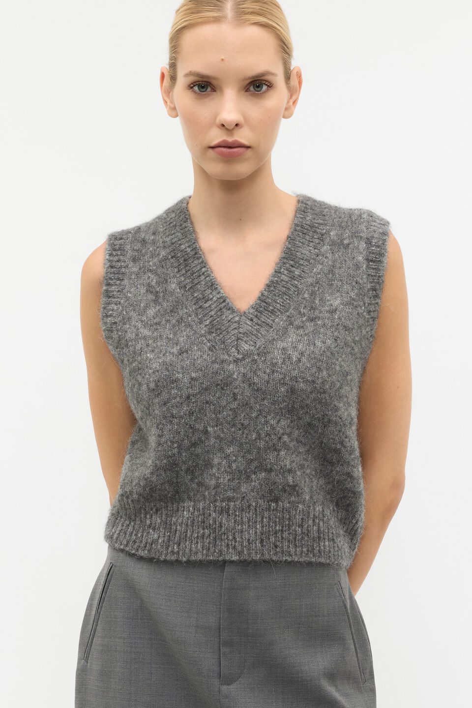 Lofty V Neck Vest  Charcoal Grey Marle