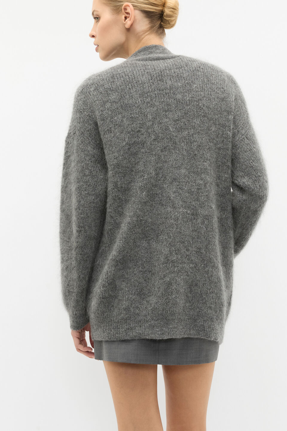 Rib Button Knit Cardigan  Charcoal Grey Marle