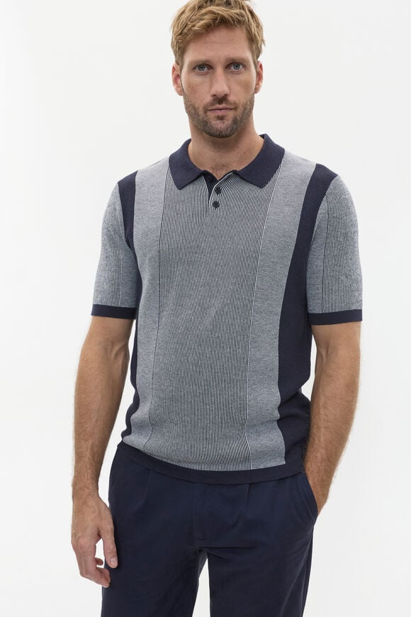 Micro Stripe Knit Polo  Midnight Blue Stripe  hi-res