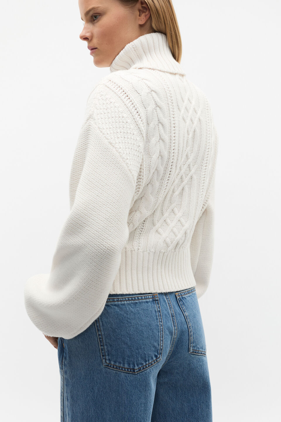 Cable Slouch Roll Neck Knit  Cloud Cream