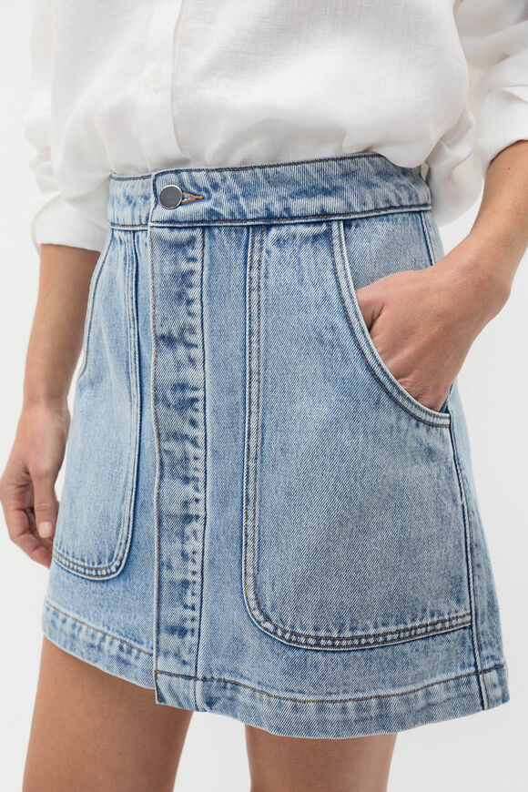Denim Curve Pocket Mini Skirt  Blue Wash  hi-res