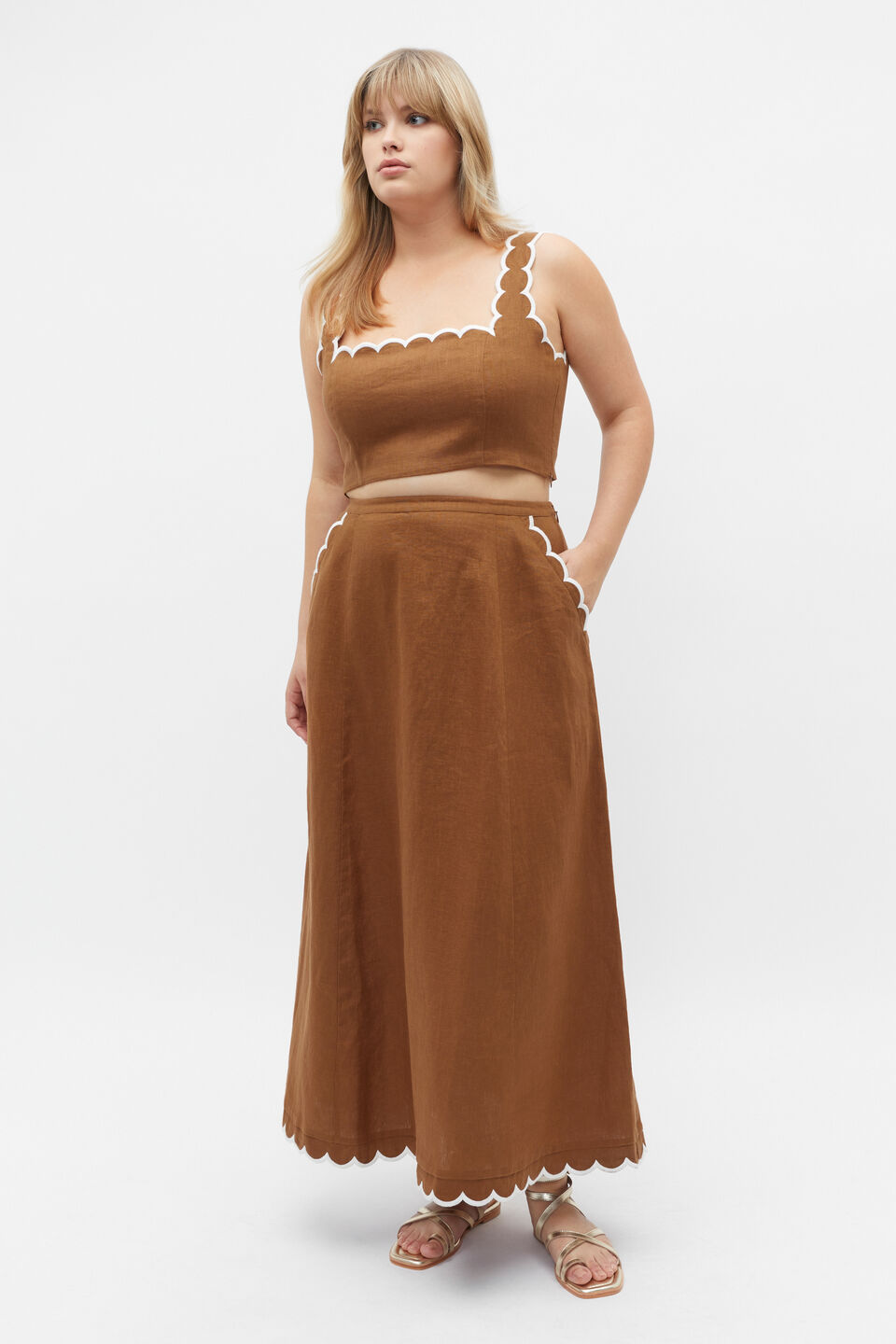 Scallop A Line Maxi Skirt  Cinnamon Spice