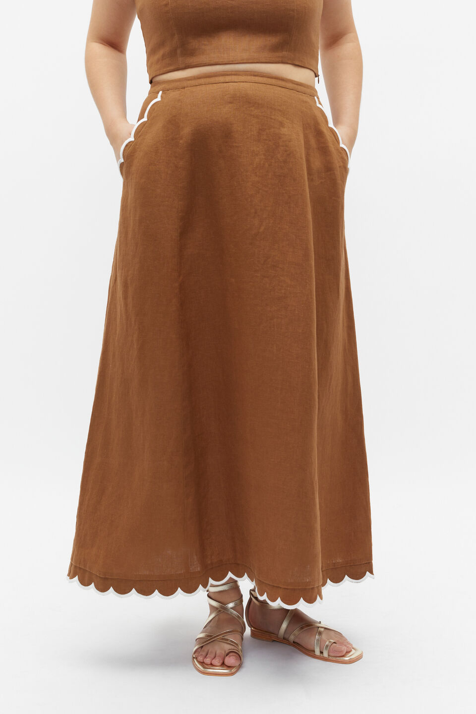 Scallop A Line Maxi Skirt  Cinnamon Spice