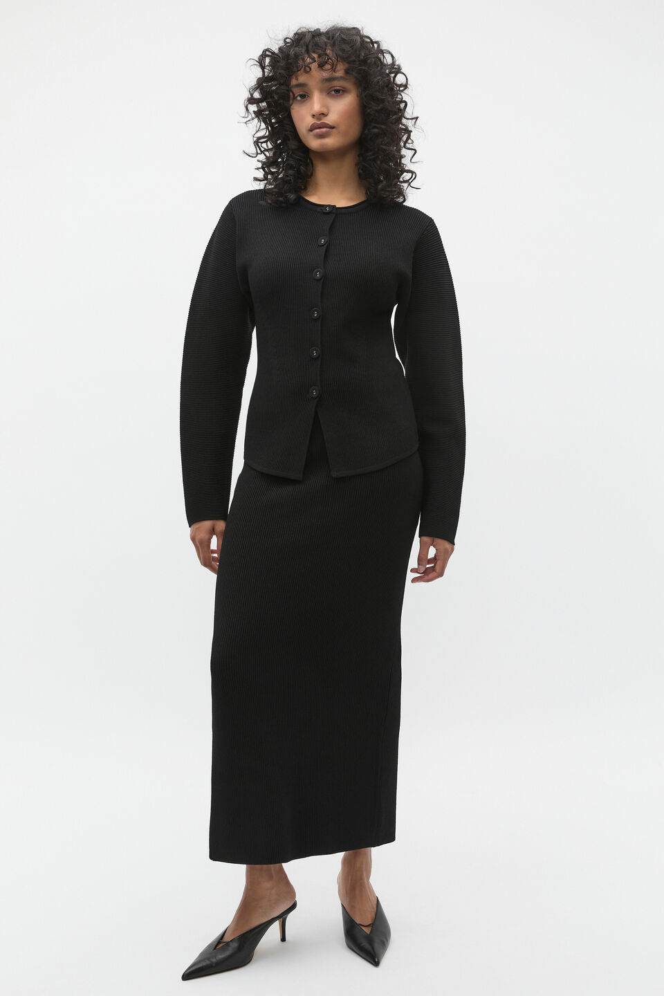 Crepe Rib Pencil Skirt  Black