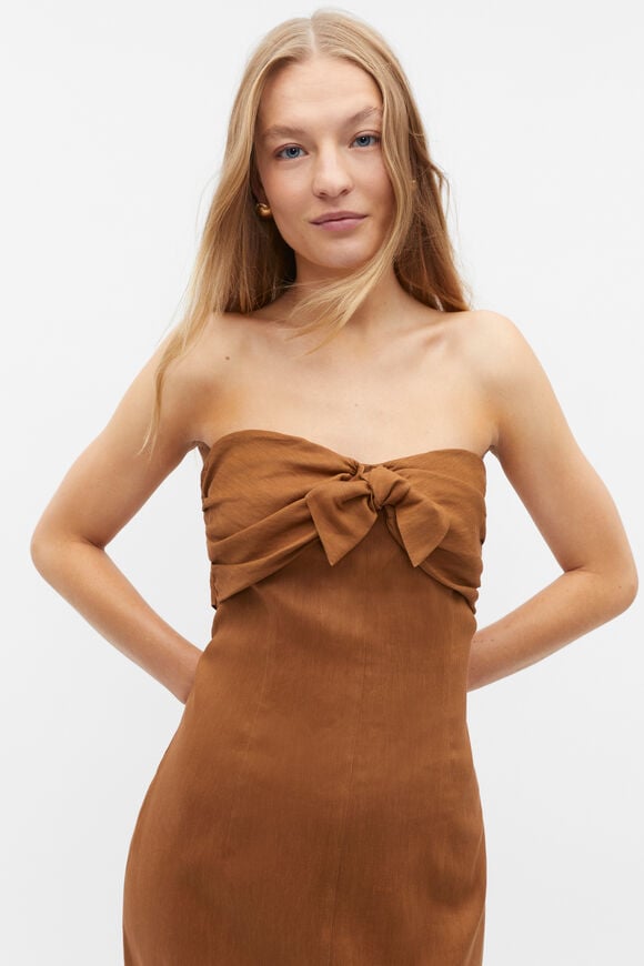 Tie Front Strapless Midi Dress  Cinnamon Spice  hi-res