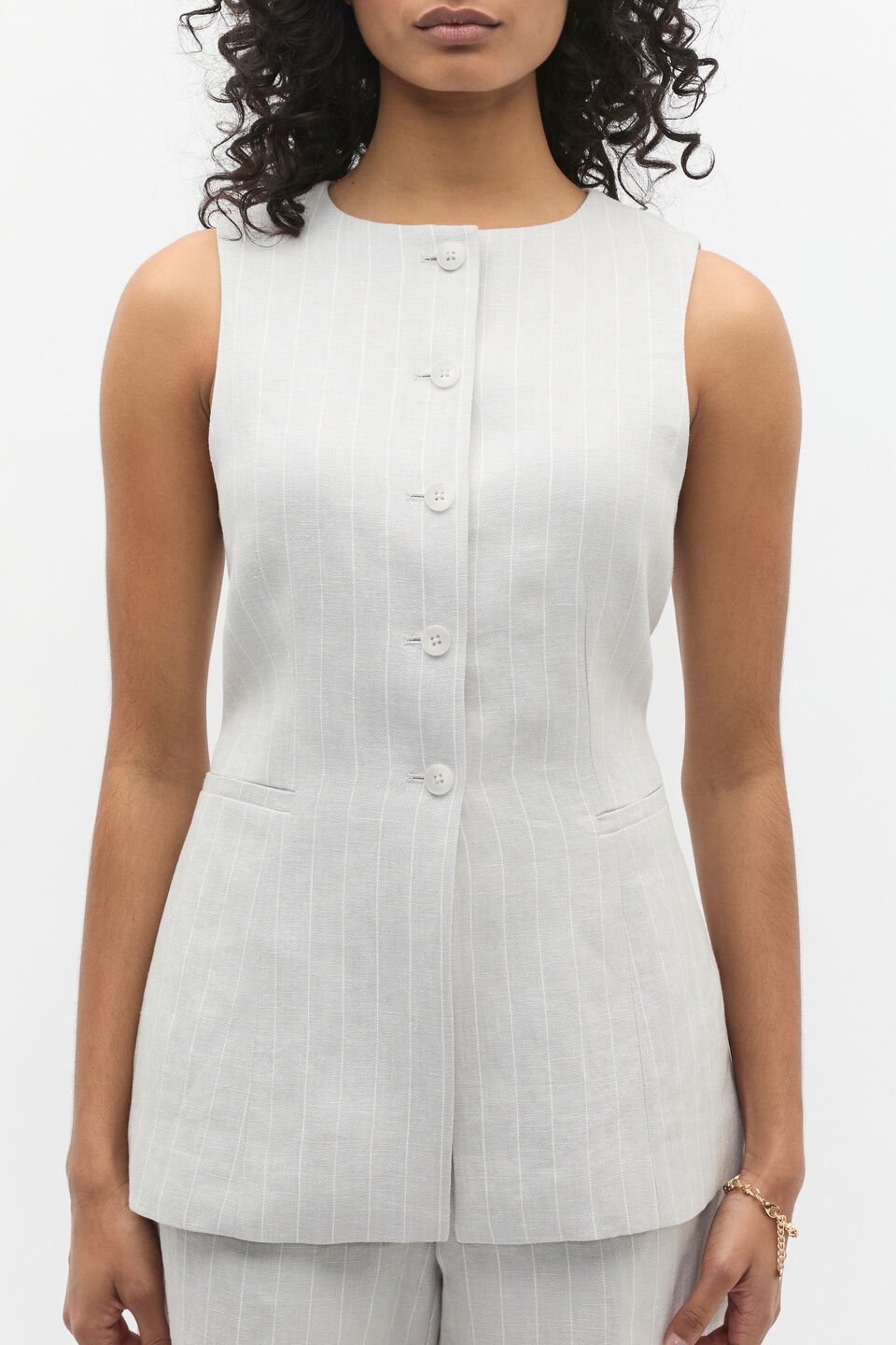 Linen Pinstripe Vest  Cloud Grey Pinstripe