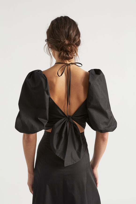 Sateen Tie Neck Top  Black  hi-res