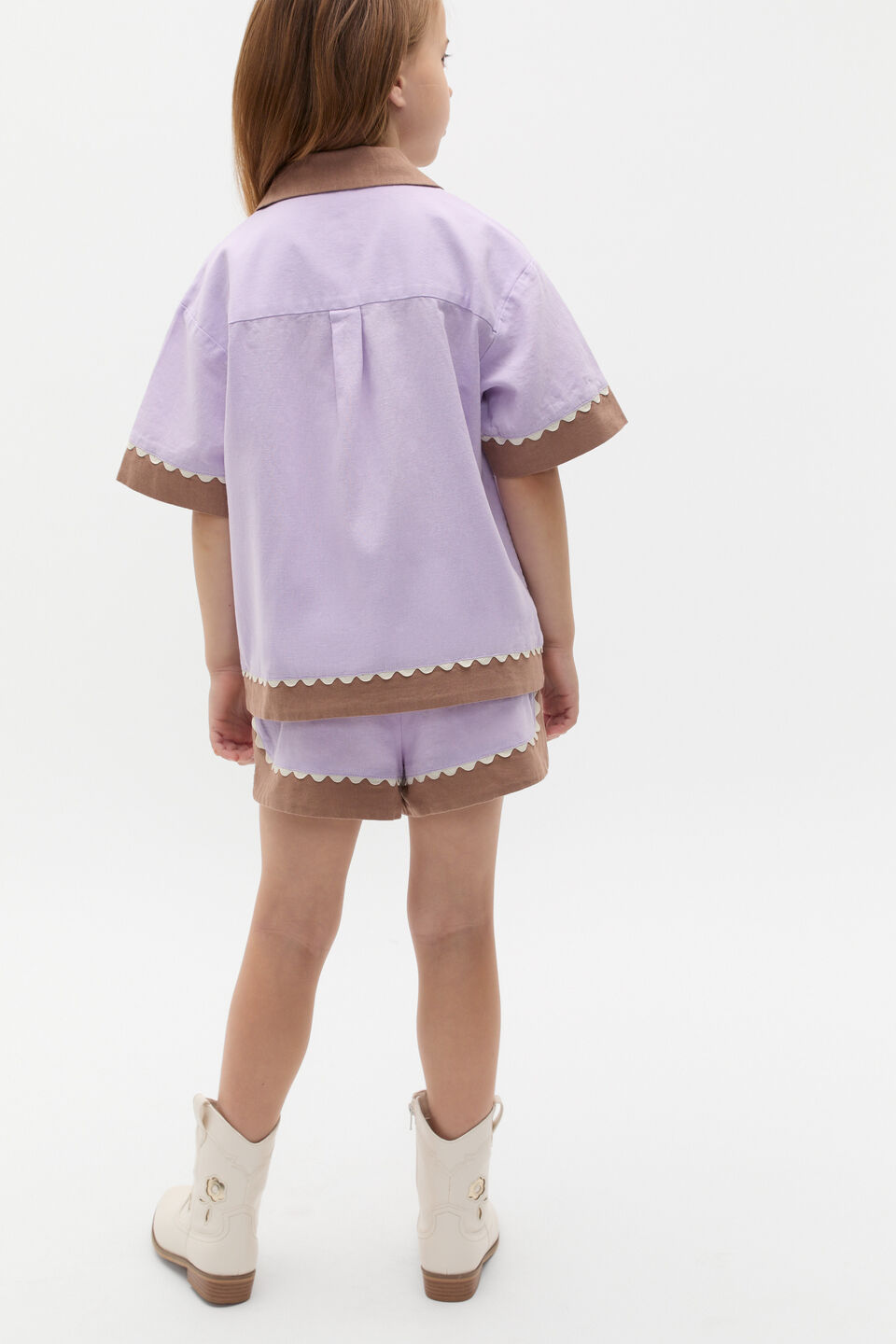 Spliced Embroidered Shirt  Lavender