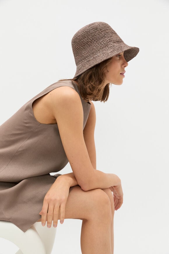 Short Brim Raffia Bucket Hat  Nutmeg  hi-res