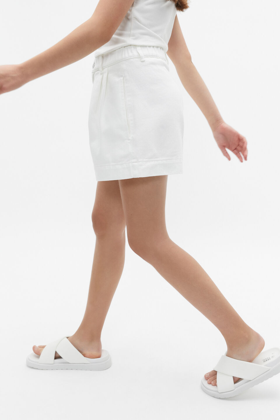 A Line Denim Short  White