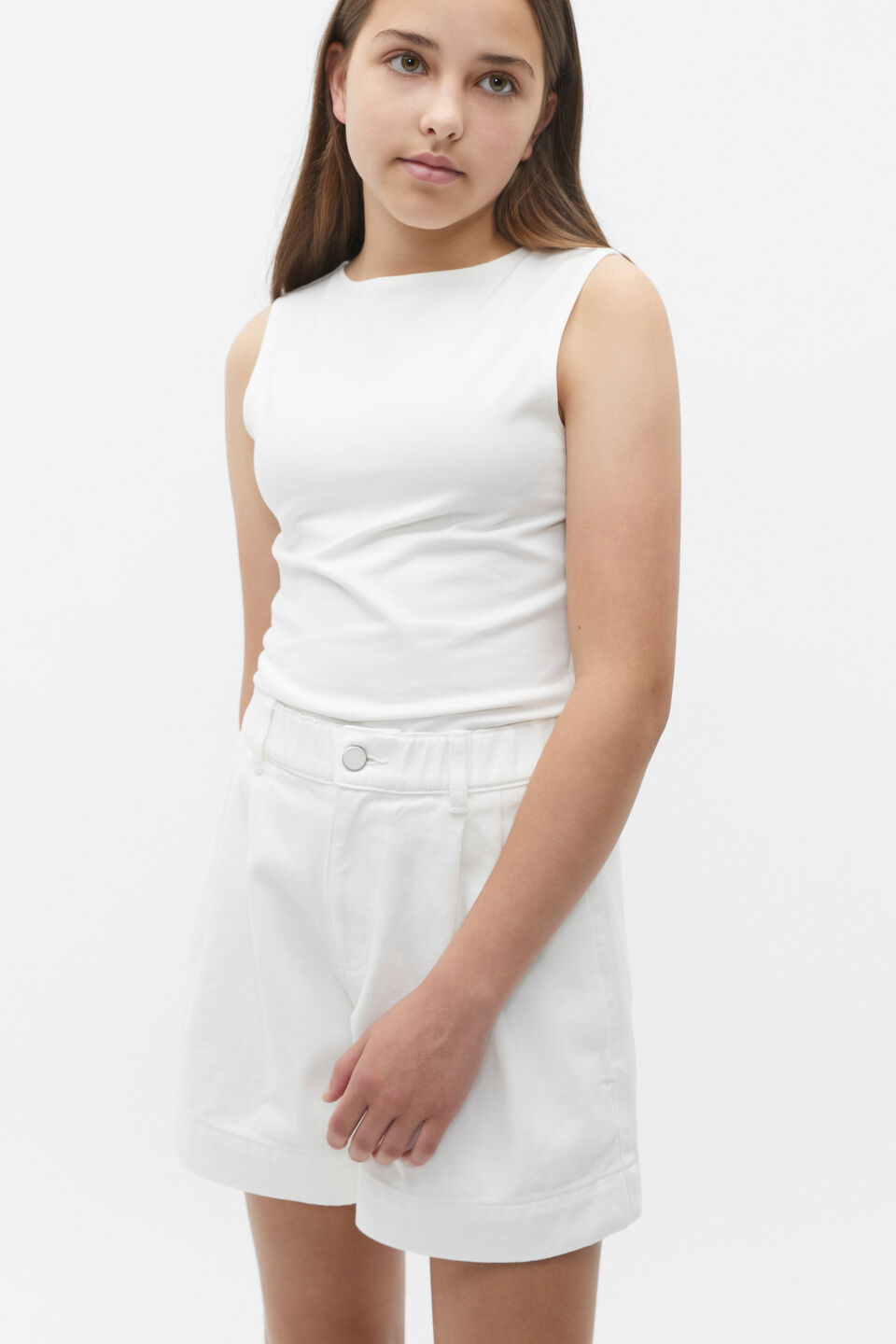 A Line Denim Short  White