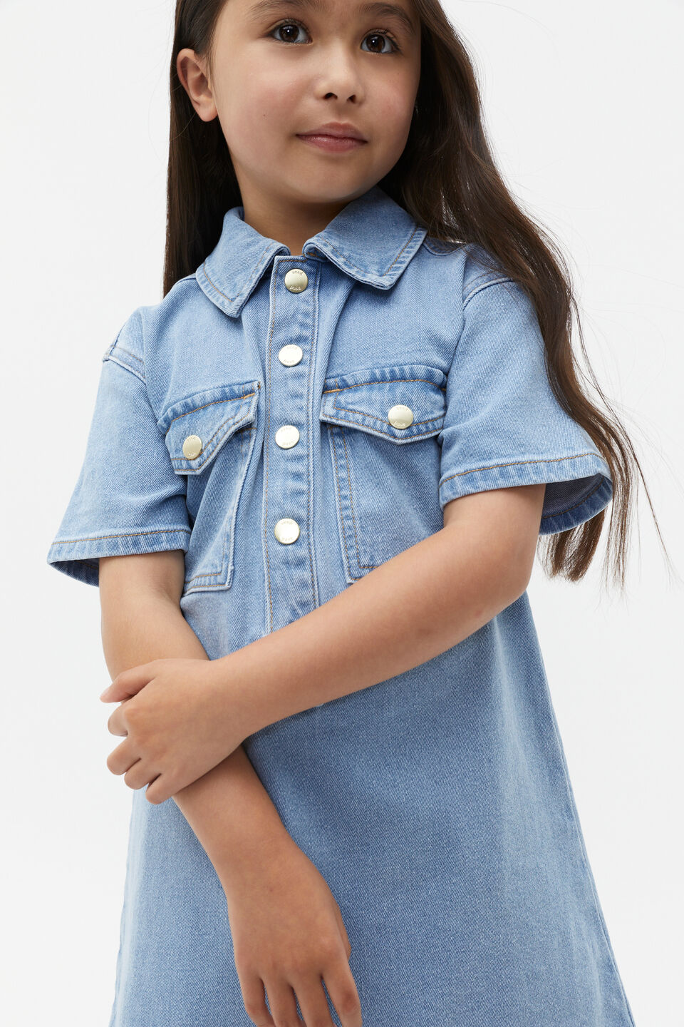 Pocket Denim Dress  Clean Blue Wash