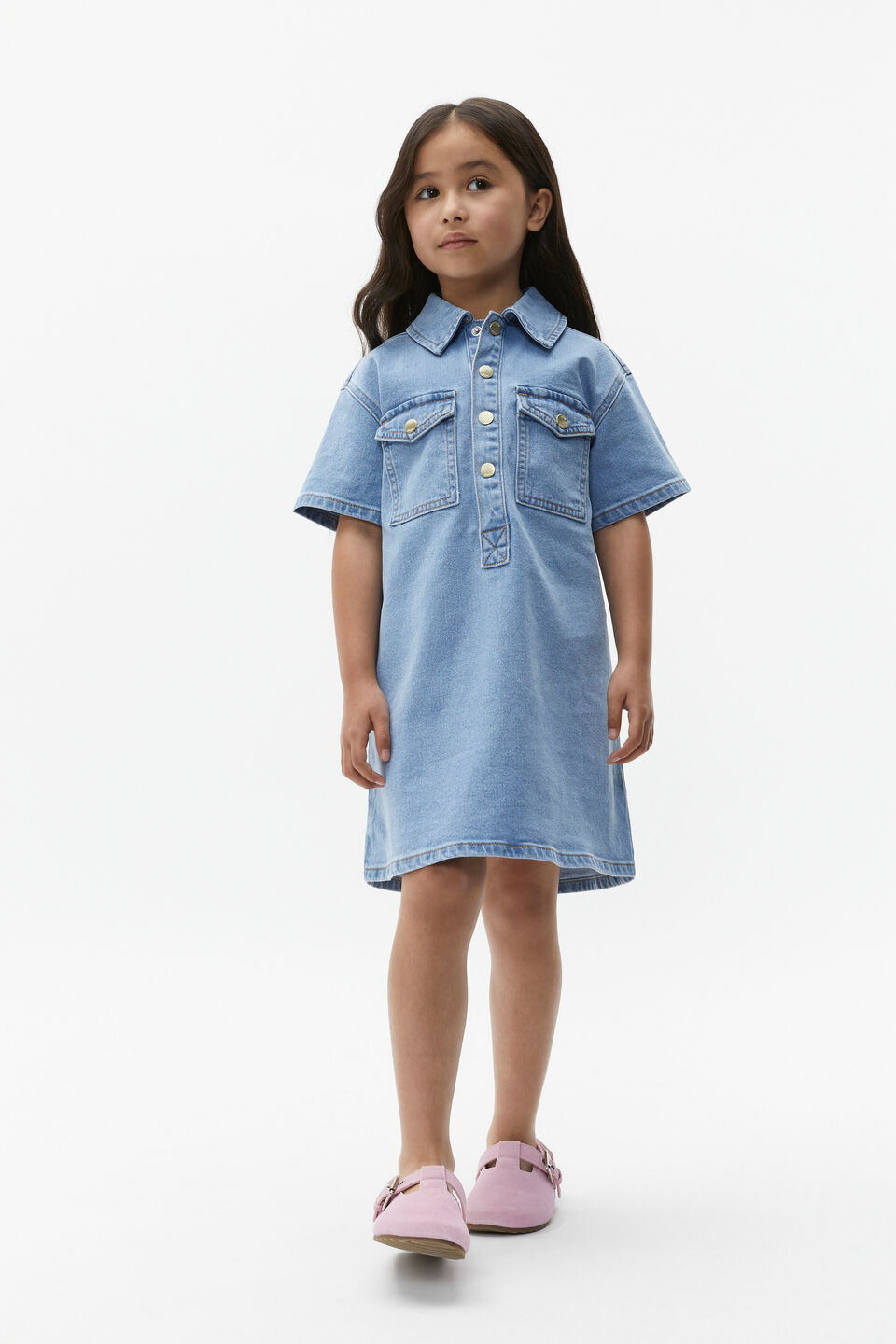 Pocket Denim Dress  Clean Blue Wash