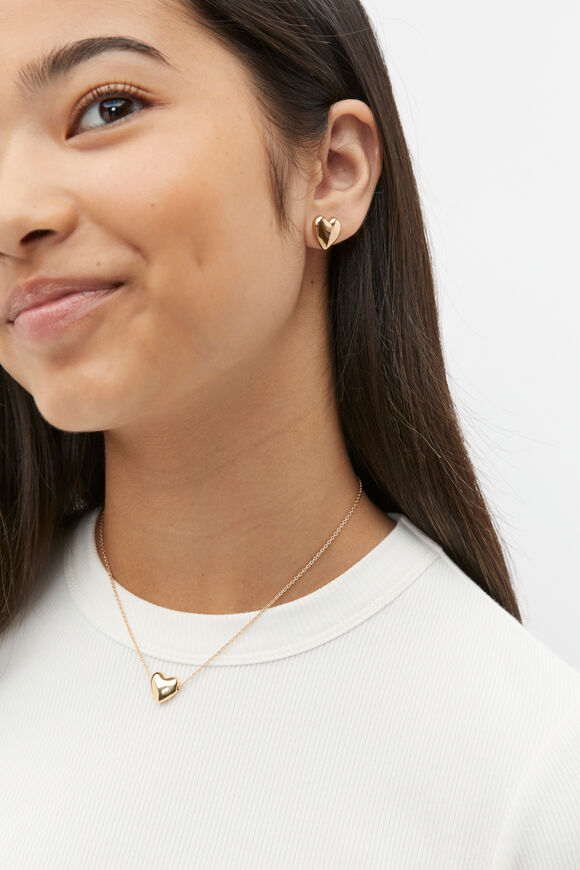 Heart Necklace and Earring Set  Gold  hi-res