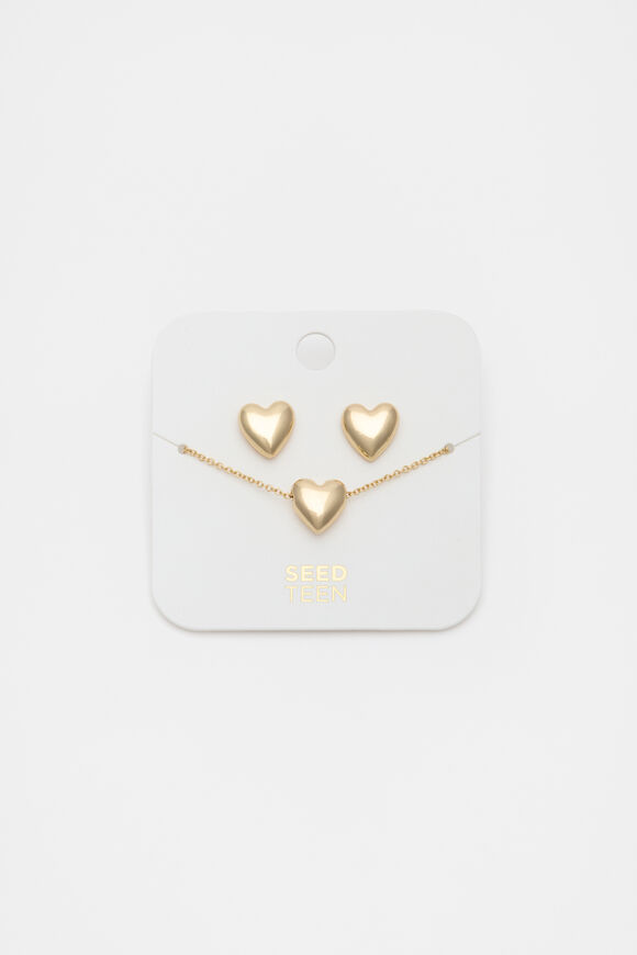 Heart Necklace and Earring Set  Gold  hi-res