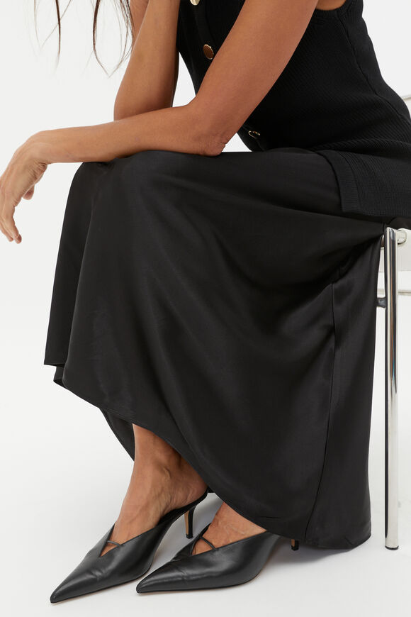 Satin Midi Swing Skirt  Black  hi-res