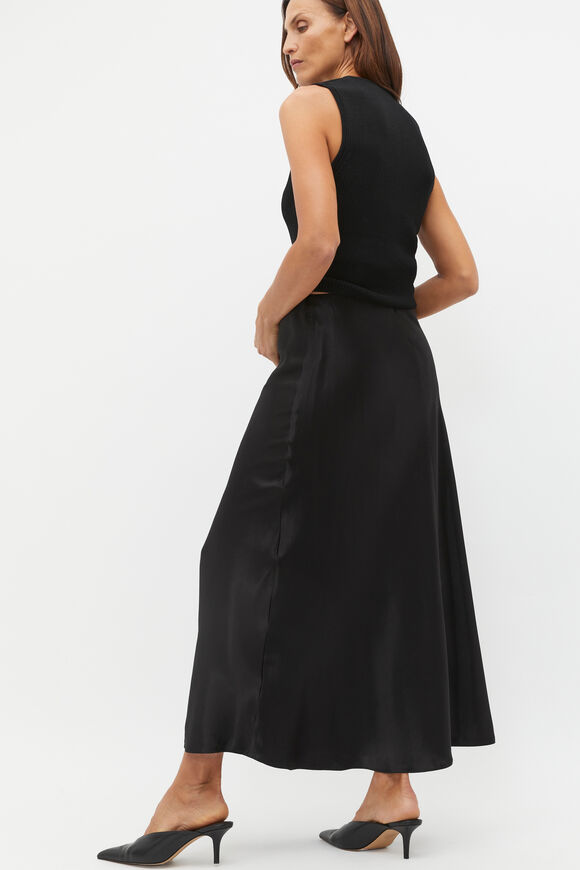 Satin Midi Swing Skirt  Black  hi-res