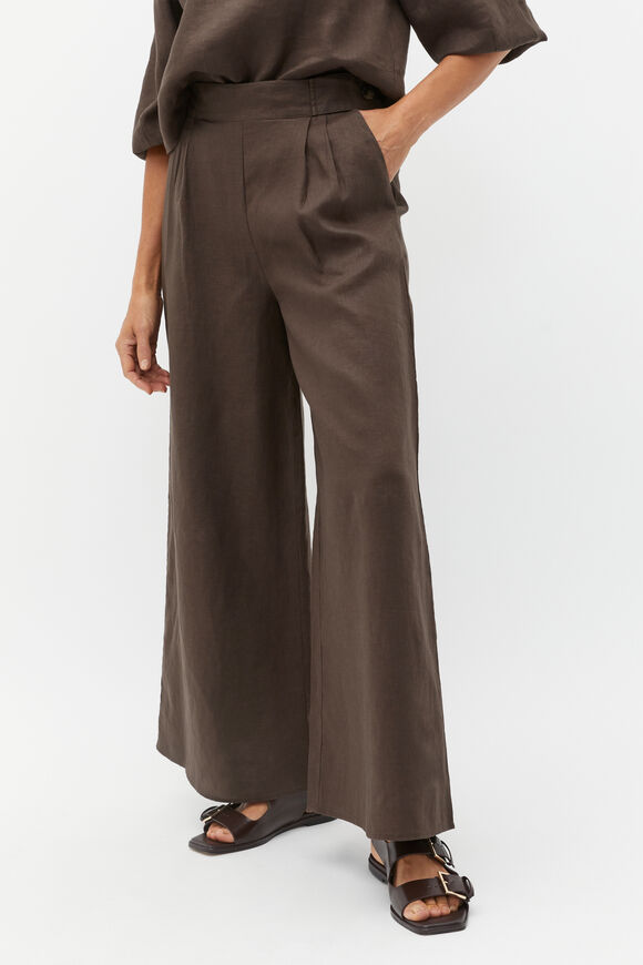 Linen Button Tab Pant  Dark Espresso  hi-res