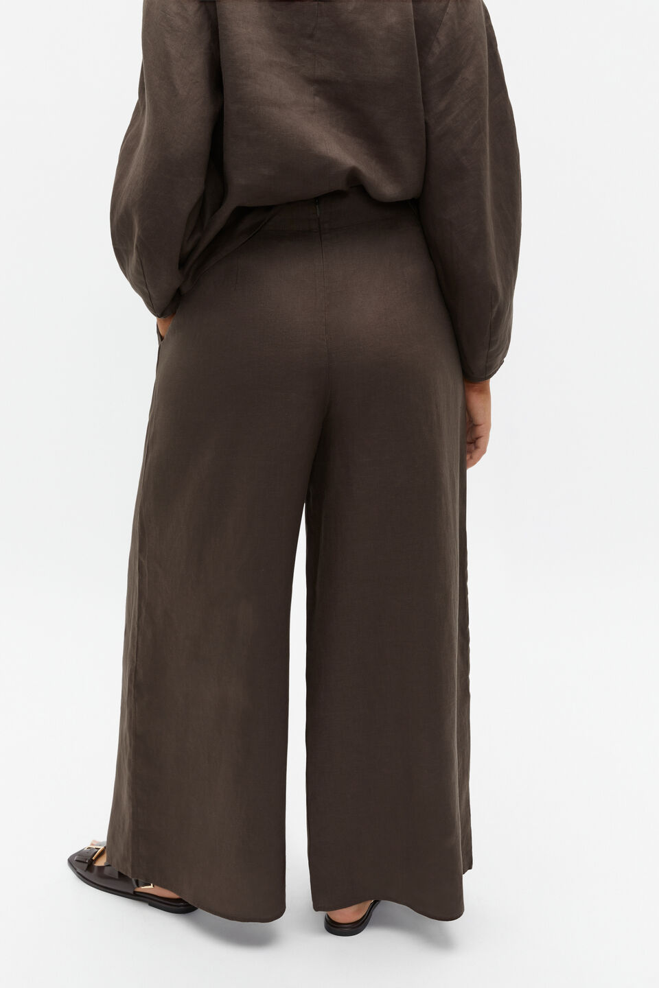 Linen Button Tab Pant  Dark Espresso