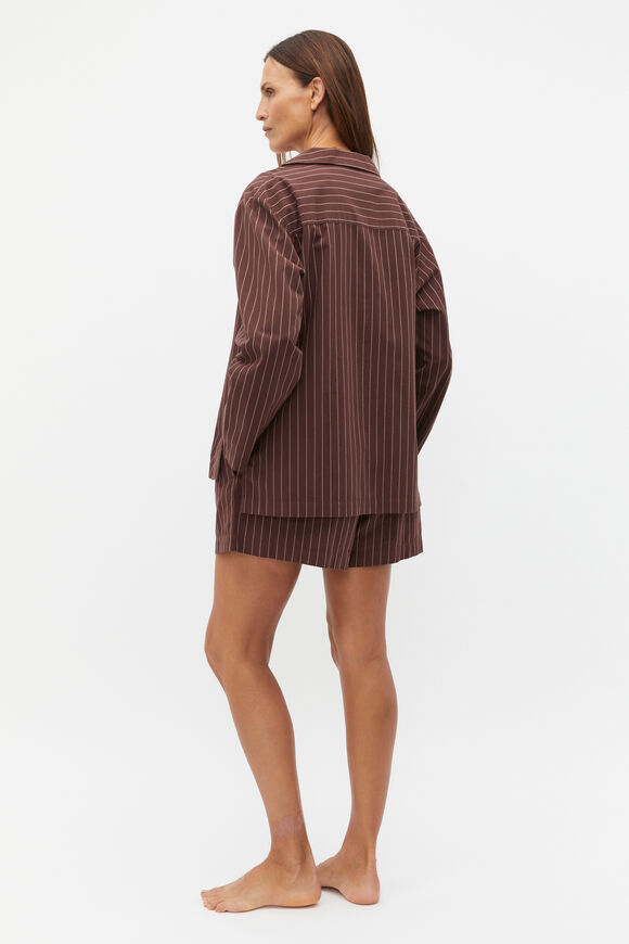 Stripe Long Sleeve Shirt And Short PJ Set  Claret Stripe  hi-res
